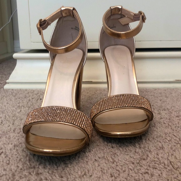 David's Bridal Shoes - gold open toe block heels w/ ankle strap